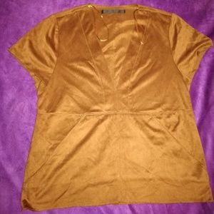 Zara Trafaluc Brown Faux Suede Tee